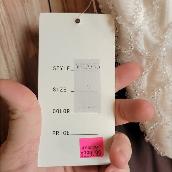 NWT Vivi Ta Ivory & Chocolate 2 Piece Gown, Style # VT2056, Sz 4 - Picture 8 of 12